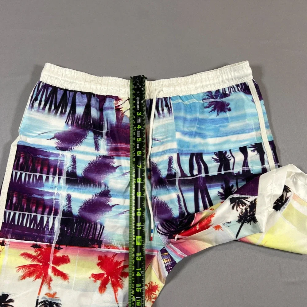 Coofandy Swim Trunks Men 34 Multicolor All Over Graphic Drawstring Waist Surfing